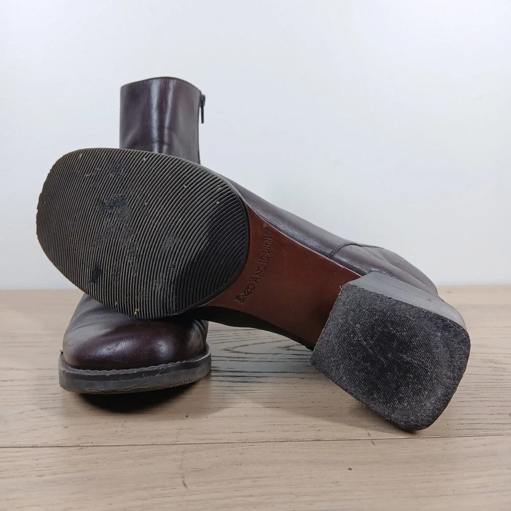 Enzo Angiolini Crisa Boots Women 8 Brown Leather Zip Block Heel Ankle